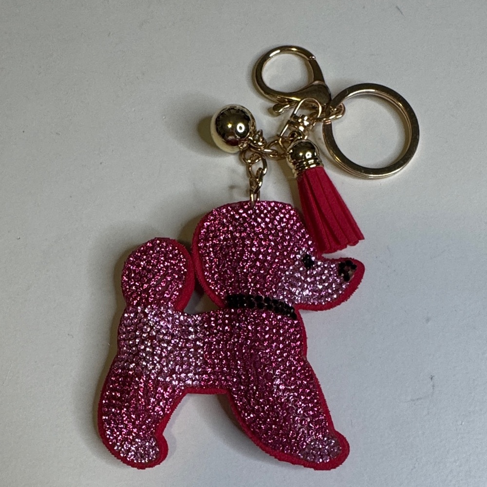Pink Glitter Poodle Keychain